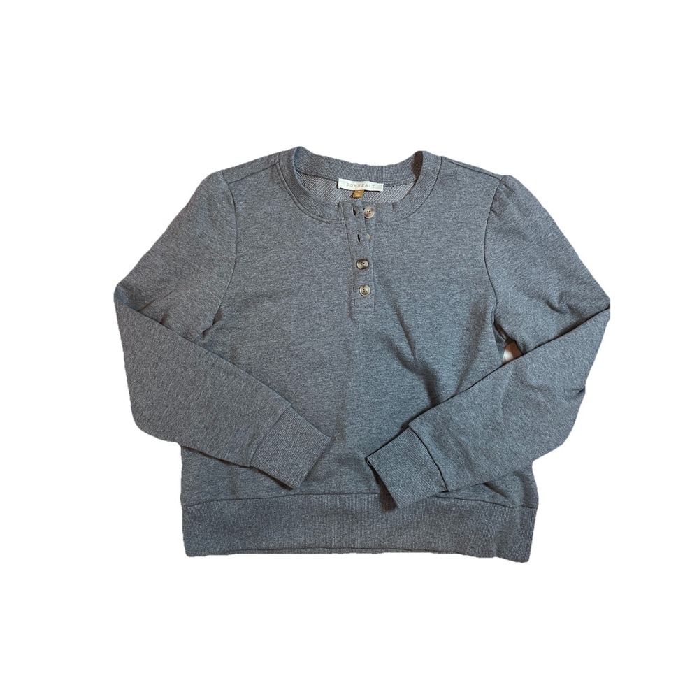 Downeast Womens Grey Sweater Size M Henley Long Sleeve Preppy Basic Puff Sleeve